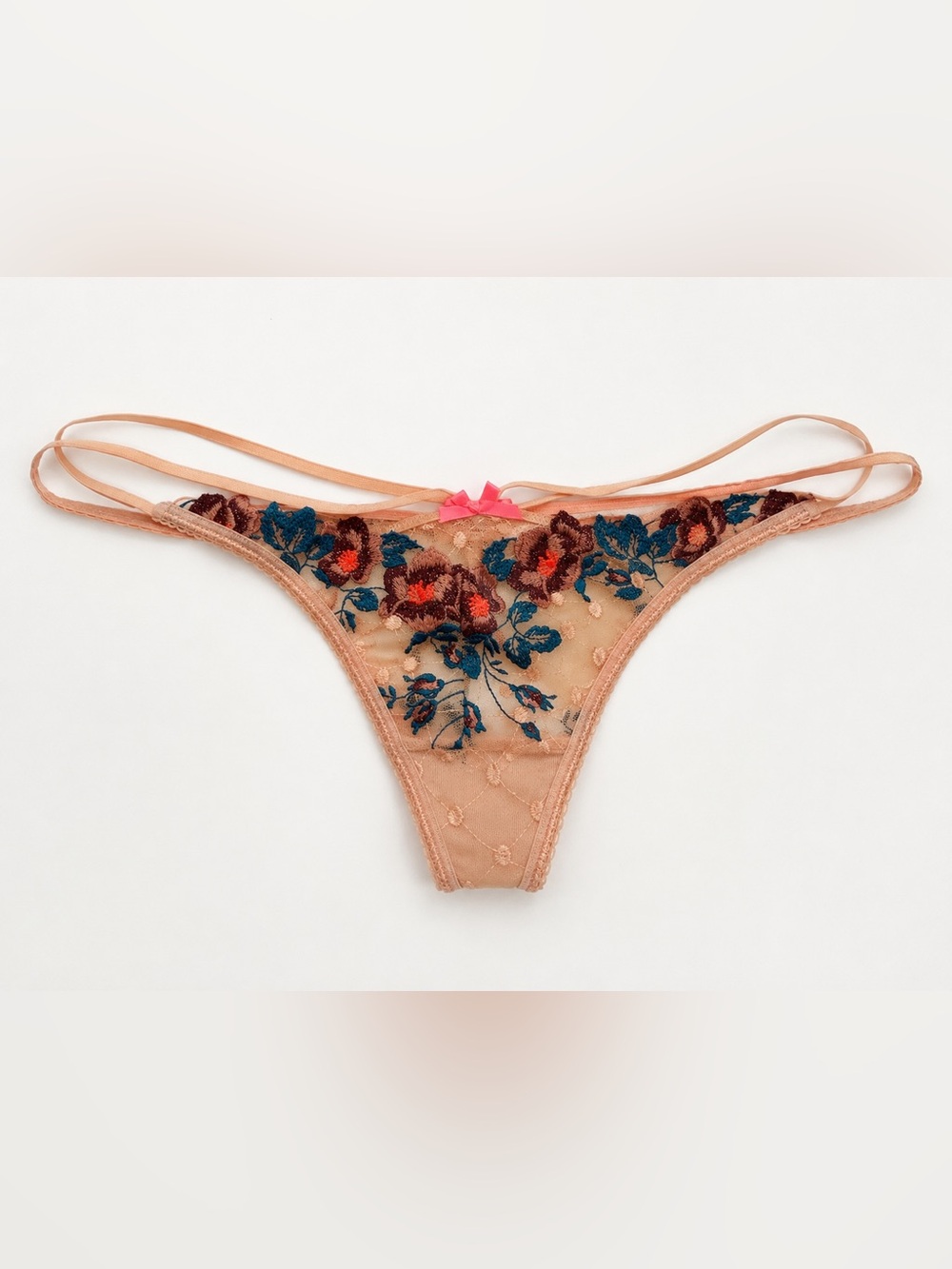 New! For Love & Lemons Embroidered The Sunset  Mesh Thong Panty 39470